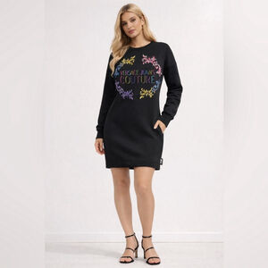 Versace Jeans Couture Baroque Logo Sweatshirt Dress Size Small Longline